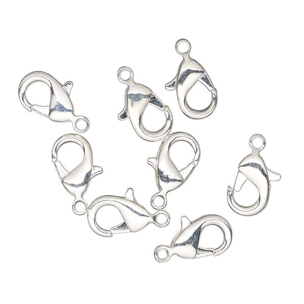 Clasp, lobster claw, silver-finished brass, 10x6mm. Sold per pkg of 8. image number 0