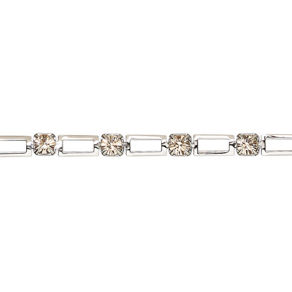Cupchain, VINTAGE Crystal™, imitation rhodium-plated brass and crystal, light peach, 3.3mm open rectangle. Sold per pkg of 1 meter. image number 0
