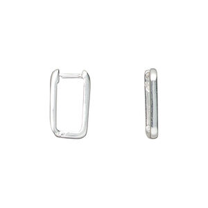 Earring leverback 1pkg2 sterling silver, 14.5mm, rectangle, 19 gauge