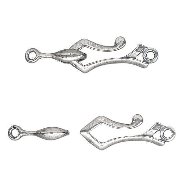 Clasp, JBB Findings, hook-and-eye, antiqued sterling silver, 19x9mm gothic style. Sold individually. image number 0