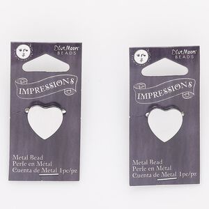 Bead, silver-finished "pewter" (zinc-based alloy), 16mm top-drilled heart. Sold per pkg of 2.