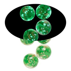 Bead, lampworked glass, clear / green / glow-in-the-dark / gold, 14mm round. Sold per pkg of 4.
