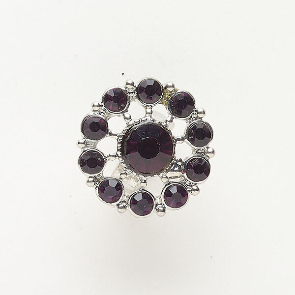Bead, slide, brass and glass, pkg/1, 20mm flower, silver finish and purple. image number 0