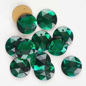 Sew-on 12pk emerald foil back, vintage Preciosa Czech crystal 20mm round