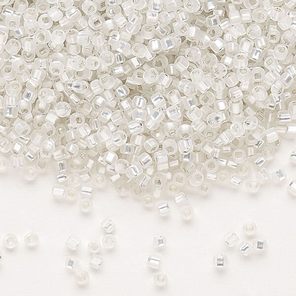 Seed bead, Dyna-Mites™, glass, pkg/40g, #11 round, translucent silver-lined matte clear, (64MA:SR 11/0 SR). image number 0