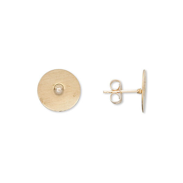 Earstud, 14Kt gold-filled post with 10mm gold-plated brass flat pad, 14Kt gold-filled earnuts included. Sold per pkg of 5 pairs. image number 0