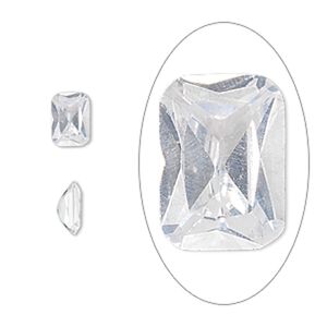 Gem, cubic zirconia, white, 7x5mm faceted spider cut, Mohs hardness 8-1/2. Sold individually.