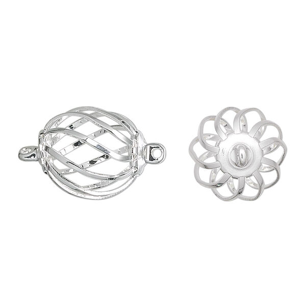 Link, silver-plated brass and steel, 15x12mm oval cage. Sold per pkg of 20. image number 0