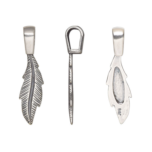 Bail, JBB Findings, glue-on, antique silver-plated brass, 29x7mm with 20.5x7mm feather flat base. Sold individually. image number 0