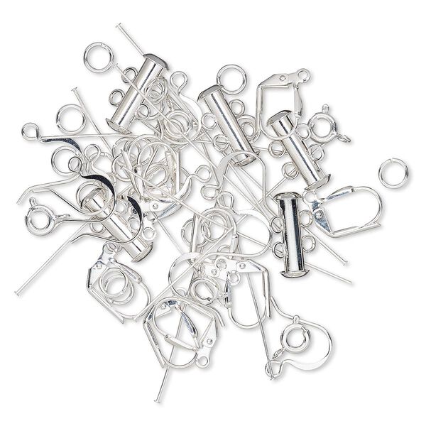 Finding, silver-plated brass, assorted shape. Sold per pkg of 60. image number 0