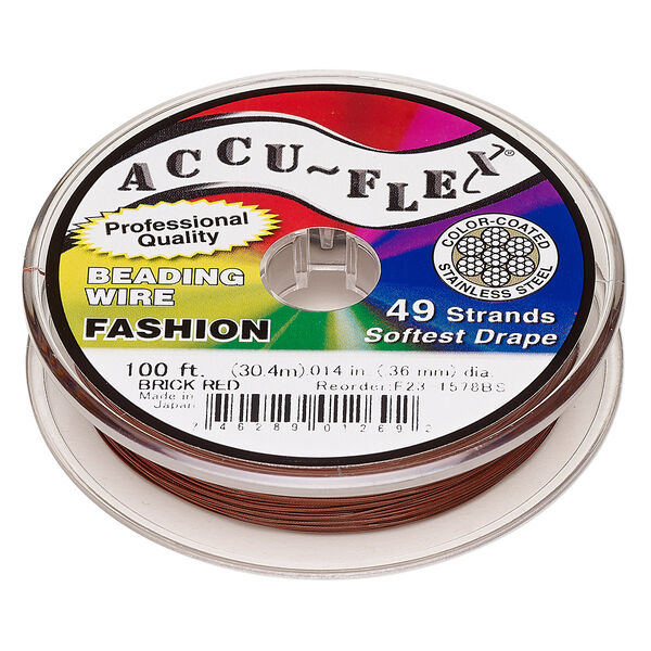 Beading wire, Accu-Flex®, nylon and stainless steel, brick red, 49 strand, 0.014-inch diameter. Sold per 100-foot spool. image number 0