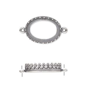 Link, JBB Findings, antique silver-plated brass, 18x14mm oval with open back and decorative trim, 16x12mm oval bezel setting. Sold per pkg of 2.