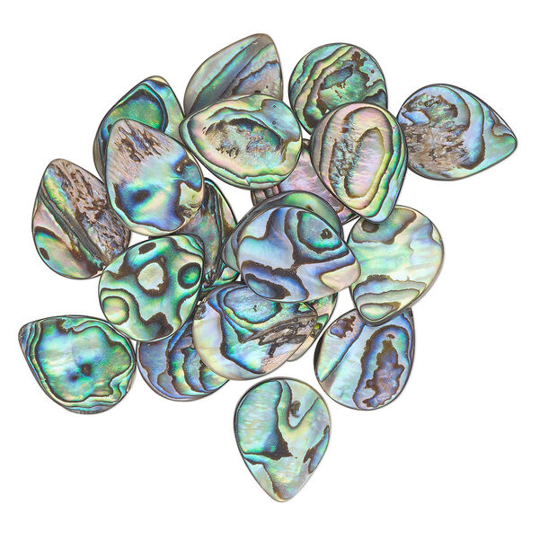 Bead, paua shell (assembled), 14x10mm flat teardrop. Sold per pkg of 20. image number 0