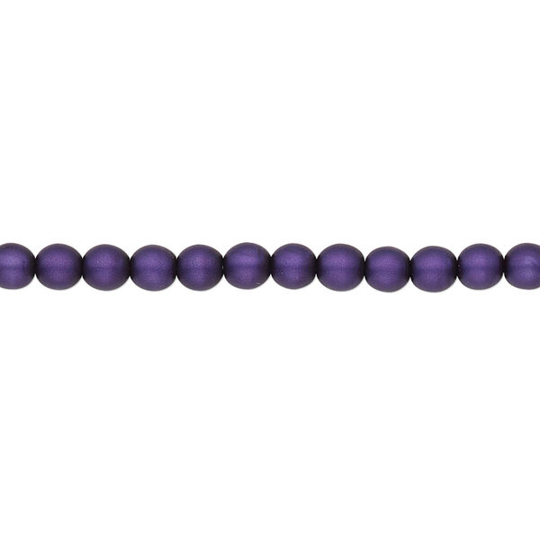 Bead, Czech pearl-coated glass druk, opaque matte purple, 4mm round. Sold per 15-1/2" to 16" strand. image number 0