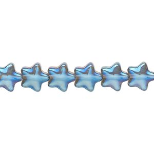 Bead, pressed glass, half-coated metallic blue and vitrail, 8mm star. Sold per 15-1/2" to 16" strand.