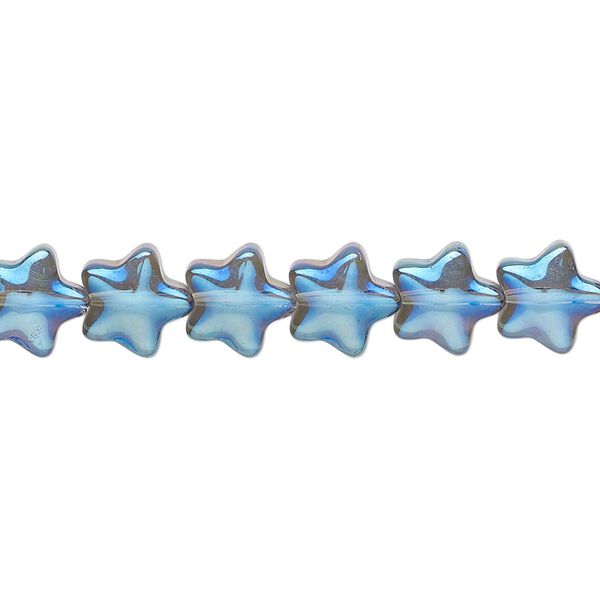 Bead, pressed glass, half-coated metallic blue and vitrail, 8mm star. Sold per 15-1/2" to 16" strand. image number 0