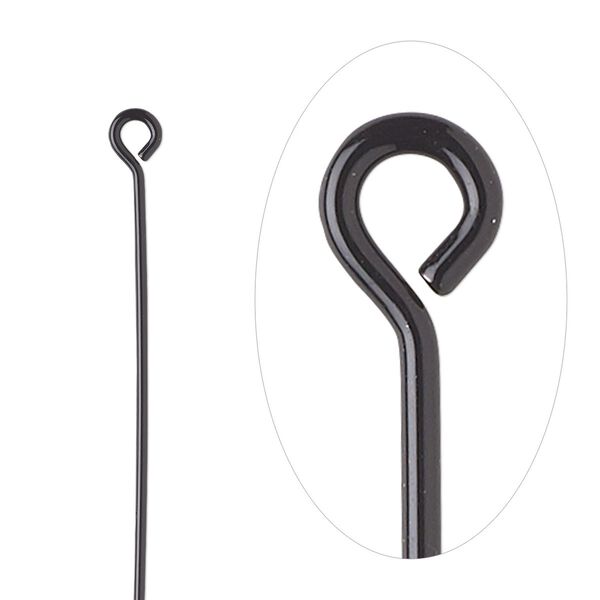 Eye pin, electro-coated brass, black, 1-1/2 inches, 21 gauge. Sold per pkg of 10. image number 0