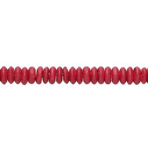 Bead, bone (dyed), red, 5x2mm rondelle, Mohs hardness 2-1/2. Sold per 15-1/2" to 16" strand.