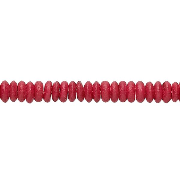 Bead, bone (dyed), red, 5x2mm rondelle, Mohs hardness 2-1/2. Sold per 15-1/2" to 16" strand. image number 0