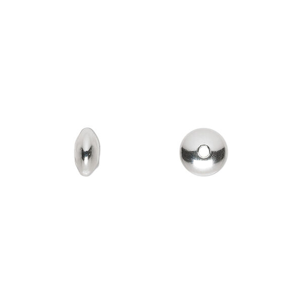 Bead, sterling silver, 7x4mm smooth saucer. Sold per pkg of 20. image number 0