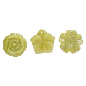 Serpentine 1pkg3, top-drilled carved flower drop natural mix 25x30mm-31x30mm