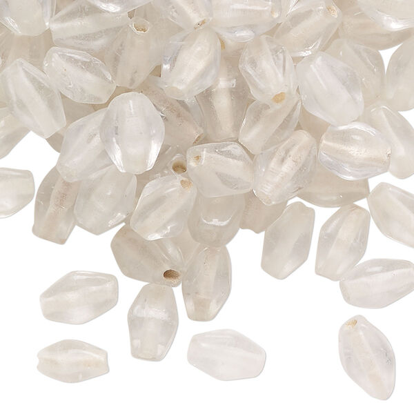 Bead, lampworked glass, clear, 8x6mm-9x6mm double cone. Sold per 2-ounce pkg of approximately 95 beads. image number 0