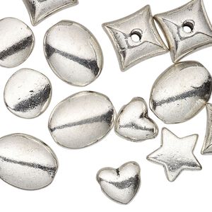Bead, antique silver-plated "pewter" (zinc-based alloy), 8x9mm-14x11mm assorted shapes. Sold per pkg of 25.