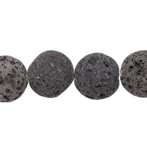 Lava rock 1pkg4, hand-cut round bead natural 14mm
