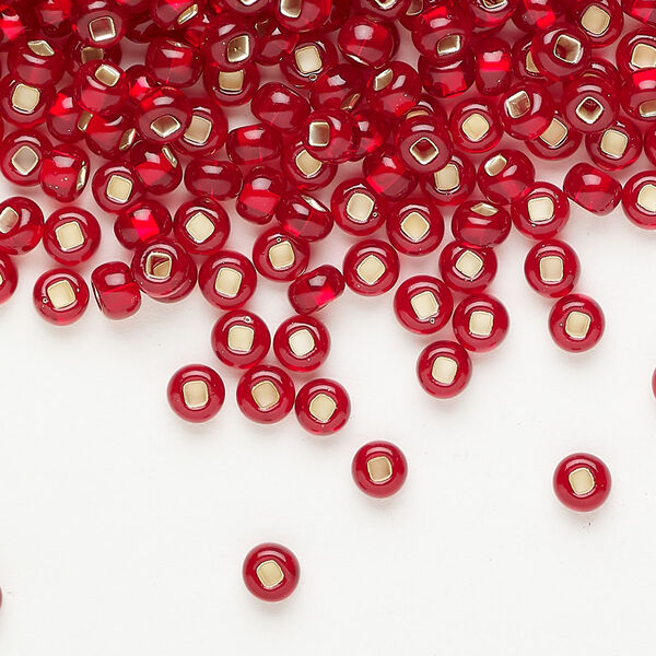 Seed bead glass1pkg1 #6 round square hole, translucent silver-lined red image number 0