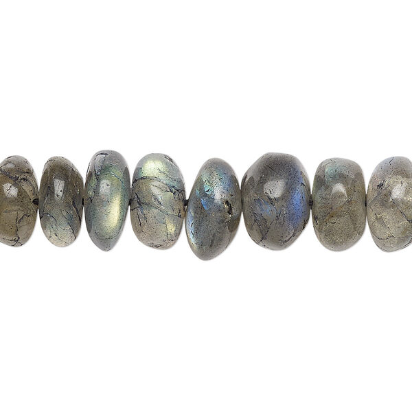Bead, labradorite (natural), 7x4mm-11x7mm graduated hand-cut rondelle, B+ grade, Mohs hardness 6 to 6-1/2. Sold per 15-1/2" to 16" strand. image number 0