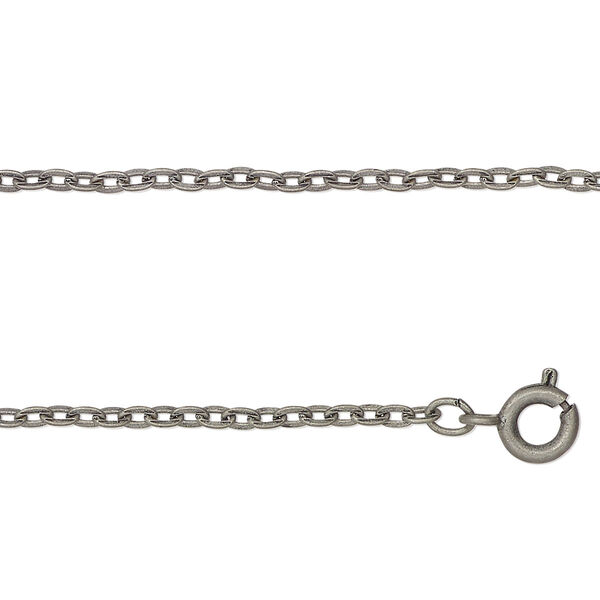 Chain, antique silver-finished matte steel, 2mm cable, 18 inches with springring clasp. Sold individually. image number 0