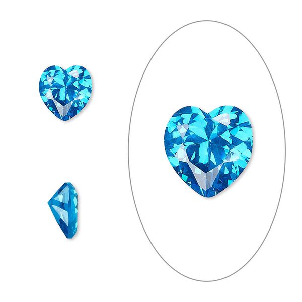Gem, cubic zirconia, zircon blue, 8mm faceted heart, Mohs hardness 8-1/2. Sold individually. image number 0