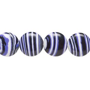 Bead, resin, black / white / purple, 12mm flat round. Sold per 15" to 16" strand.