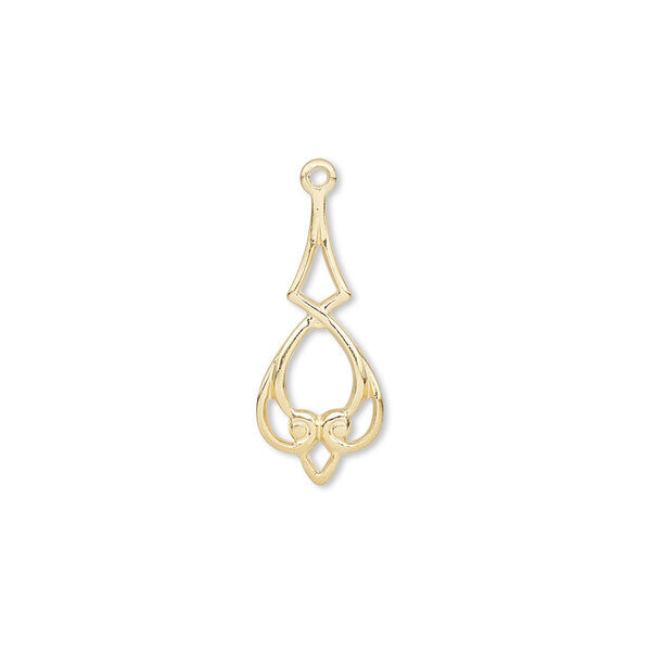 Drop, gold-plated brass, 20x9mm single-sided fancy teardrop. Sold per pkg of 50. image number 0