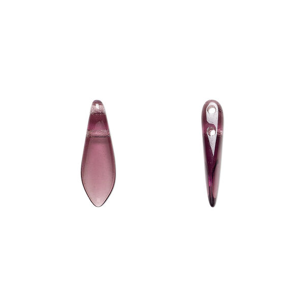 Bead, Czech pressed glass, transparent amethyst, 16x5mm top-drilled dagger with 2 holes. Sold per pkg of 20. image number 0