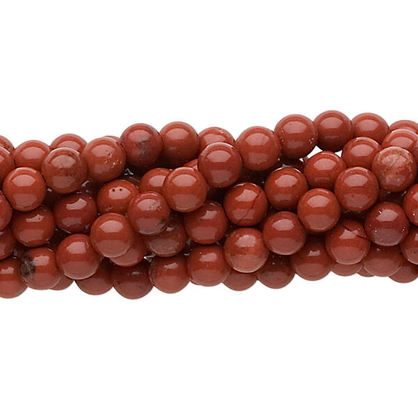 Bead, red jasper (natural), 4mm round, C grade, Mohs hardness 6-1/2 to 7. Sold per pkg of (10) 15-1/2" to 16" strands. image number 0