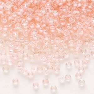 Seed bead, Preciosa Ornela Czech glass, pkg/500g, #11 rocaille, translucent color-lined luster pastel pink, (382PP).