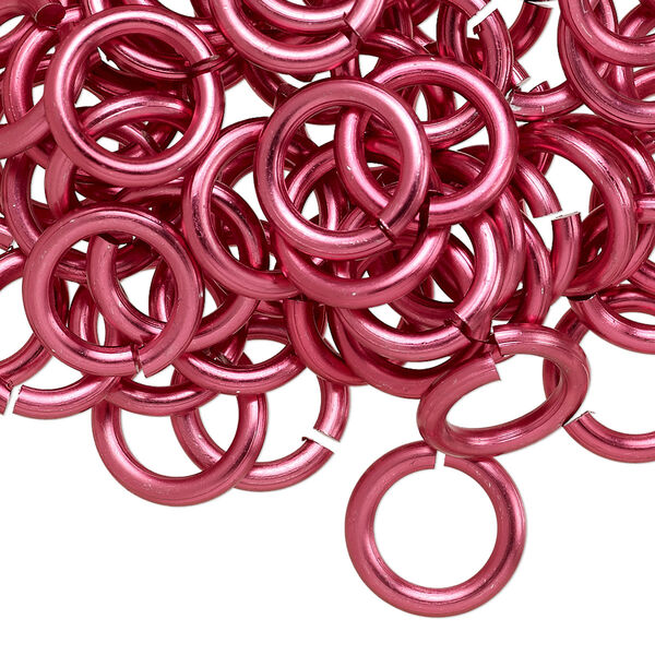 Jump ring, anodized and dyed aluminum, dark pink, 12mm round, 7.9mm inside diameter, 12 gauge. Sold per pkg of 100. image number 0
