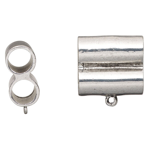 Bead, spacer, antique silver-finished "pewter" (zinc-based alloy), 28x26mm double tube with bottom loop, 10mm inside diameter. Sold per pkg of 2. image number 0