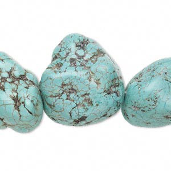 Bead, magnesite (dyed / stabilized), blue-green, extra-large to gigantic nugget, Mohs hardness 3-1/2 to 4. Sold per 15-1/2" to 16" strand. image number 0
