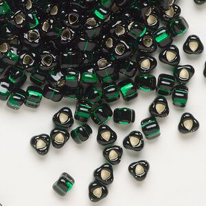Seed bead, Miyuki, glass, silver-lined translucent dark green, (TR1806), #5 triangle. Sold per 250-gram pkg.