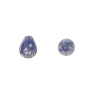 Iolite 1pkg2, hand-cut half-drilled faceted teardrop bead natural 10x8mm