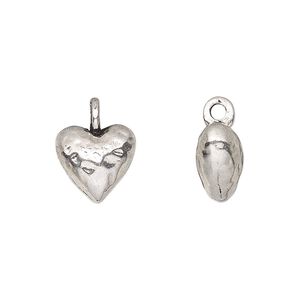 Charm, antique silver-finished "pewter" (zinc-based alloy), 12mm 3D puffed heart. Sold per pkg of 4.