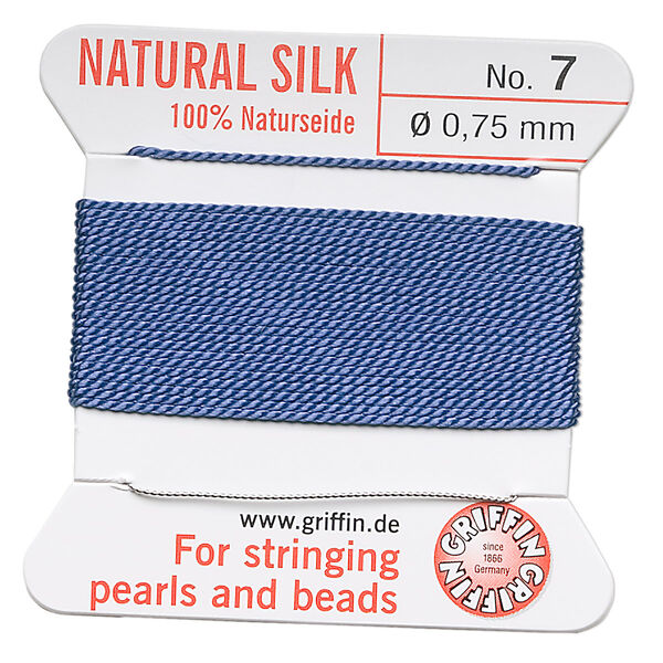 Thread, Griffin, silk, blue, size #7. Sold per 2-meter card (approximately 78 inches). image number 0