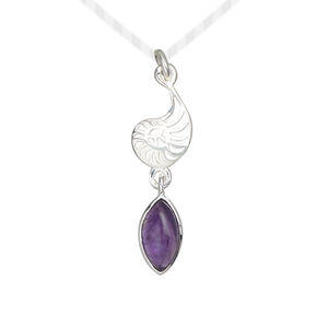 Amethyst / sterling silver 1pkg1, nautilus drop natural antiqued 26x8mm