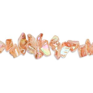 Bead, glass, peach AB, small chip. Sold per 34-inch strand.