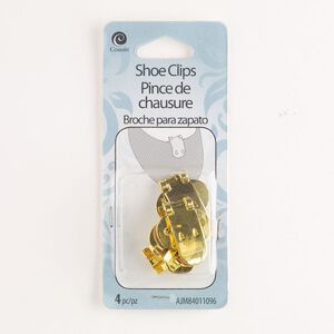 Shoe clip, steel, pkg/4, 23x20mm oval, gold finish.