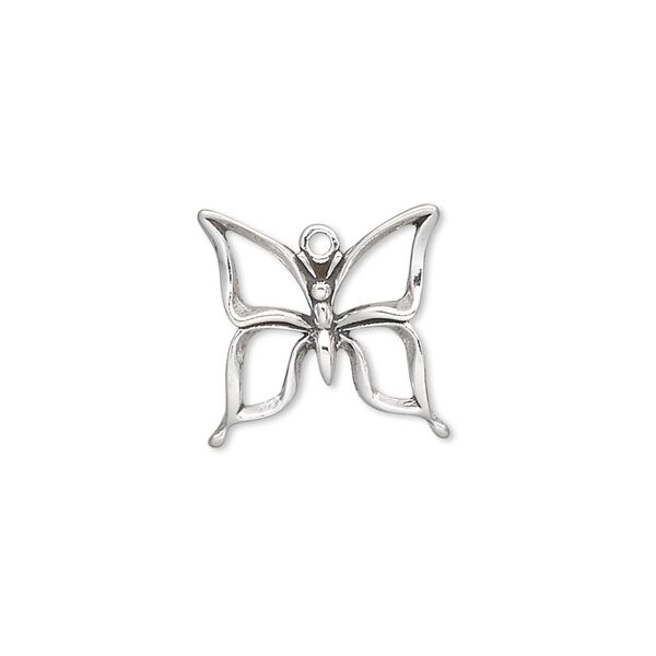 Charm, antiqued sterling silver, 16.5x16mm single-sided butterfly with open wings. Sold individually. image number 0