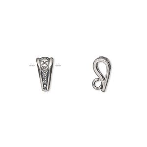 Bail, pendant, antique silver-plated brass, 10x4mm triangle with thatched design and hidden loop. Sold per pkg of 2.