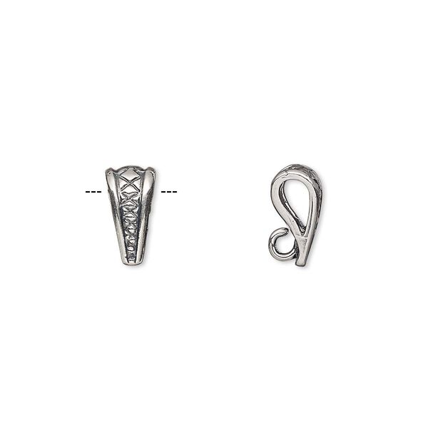 Bail, pendant, antique silver-plated brass, 10x4mm triangle with thatched design and hidden loop. Sold per pkg of 2. image number 0